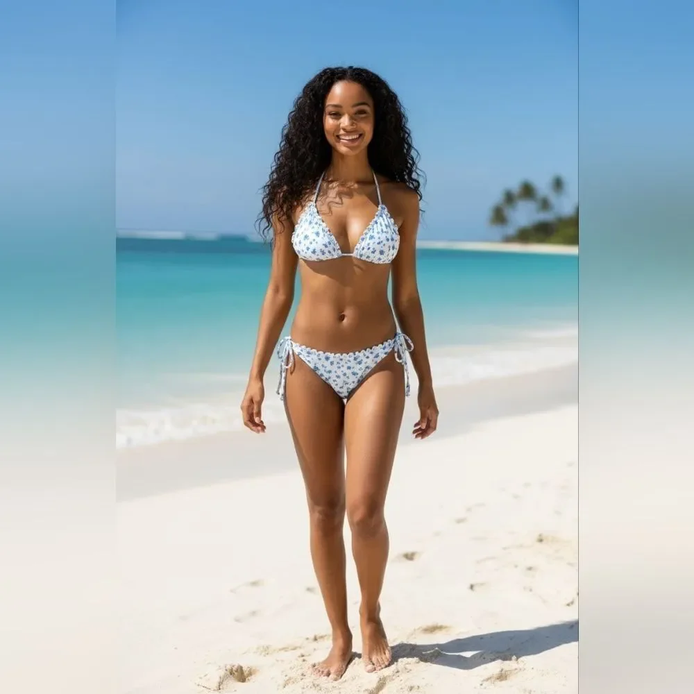 NEW- Wild Fable White and Blue Floral Bikini